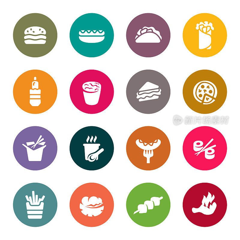 Fast food colourful vector icons